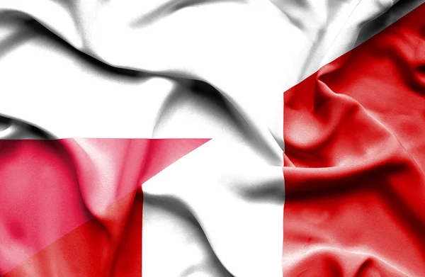 Waving flag of Peru and Poland — Stock Photo, Image