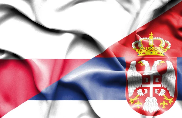 Waving flag of Serbia and Poland — Stock Photo, Image