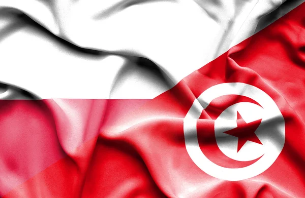 Waving flag of Tunisia and Poland — Stock Photo, Image