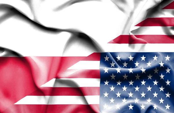 Bandera ondeante de Estados Unidos de América y Polonia — Foto de Stock