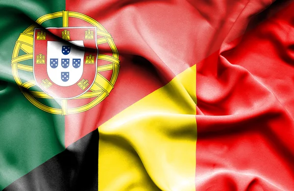 Bandera ondeante de Bélgica y Portugal —  Fotos de Stock