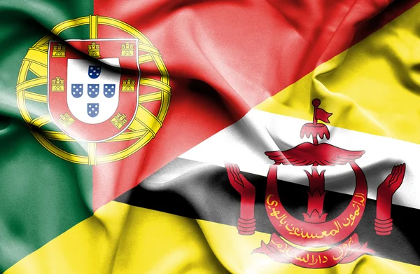 Bandera ondeante de Brunei y Portugal —  Fotos de Stock