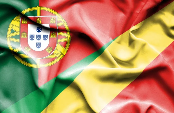 Wapperende vlag van de Republiek congo en portugal — Stockfoto