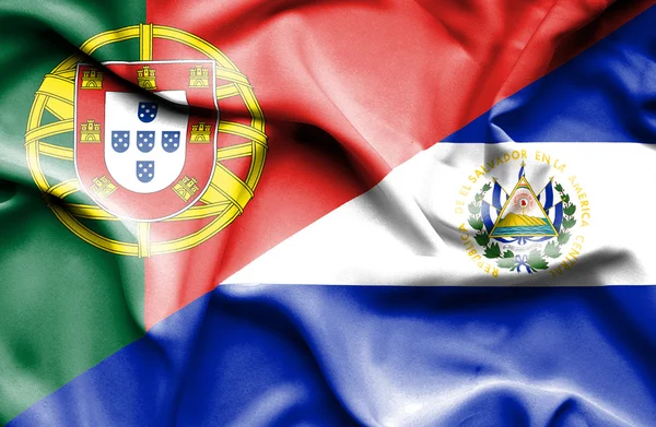 Wapperende vlag van el salvador en portugal — Stockfoto