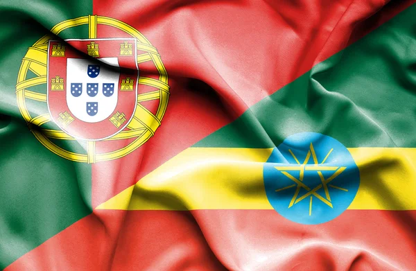 Bandera ondeante de Etiopía y Portugal — Foto de Stock