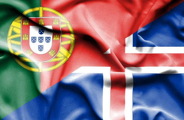 Waving flag of Iceland and Portugal — Stock Photo, Image