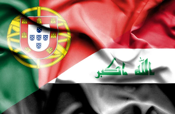 イラクとポルトガルの旗を振っています。 — ストック写真