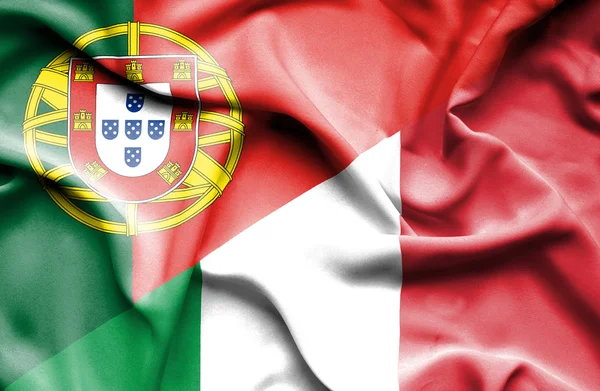 Waving flag of Italy and Portugal