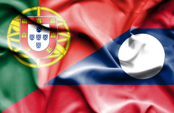 Laos och portugal viftande flagga — Stockfoto