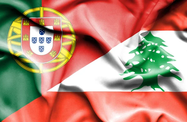 Libanon och portugal viftande flagga — Stockfoto