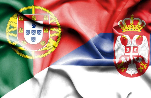 Viftande flagga Serbien och portugal — Stockfoto