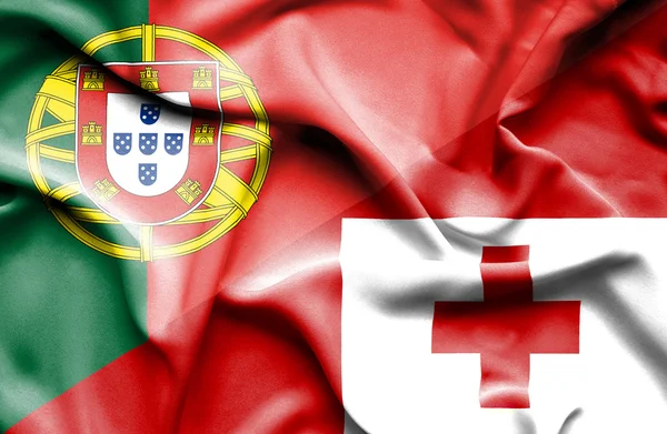Bandeira ondulada de Tonga e Portugal — Fotografia de Stock