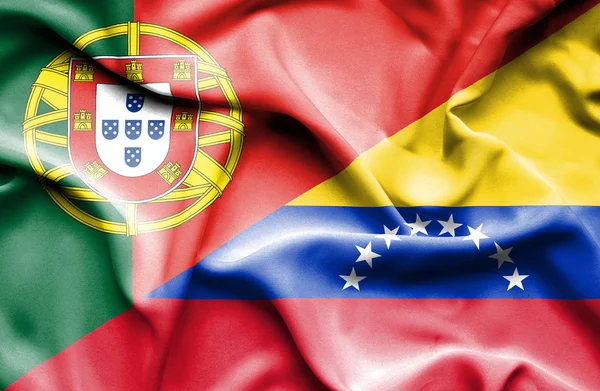 Bandera ondeante de Venezuela y Portugal — Foto de Stock