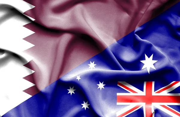 Waving flag of Australia and Qatar — Stock Photo, Image