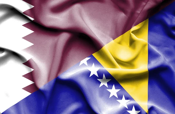 Bandeira acenando da Bósnia e Herzegovina e Qatar — Fotografia de Stock