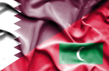 Maldivler ve Katar bayrağı sallayarak