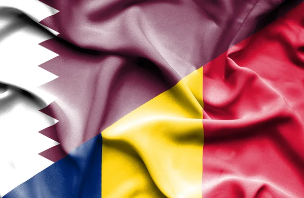 Waving flag of Chad and Qatar — Stock Photo, Image