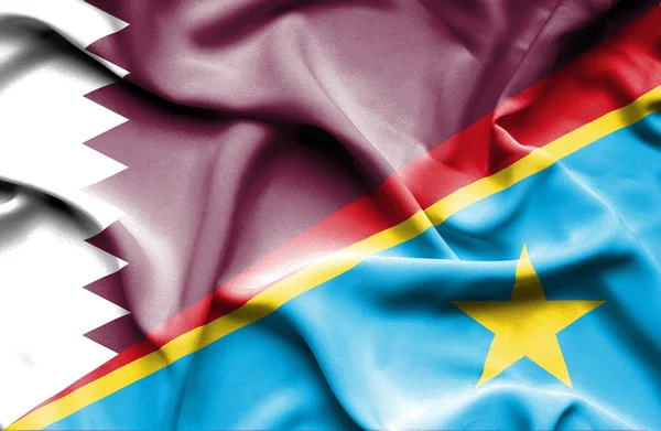 Bandeira acenando de Congo República Democrática e Qatar — Fotografia de Stock