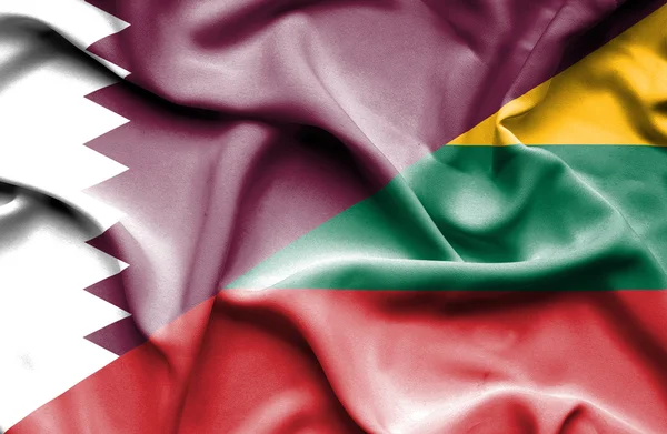 Waving flag of Lithuania and Qatar — Stock Photo, Image