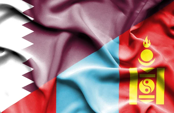 Bandera ondeante de Mongolia y Qatar —  Fotos de Stock