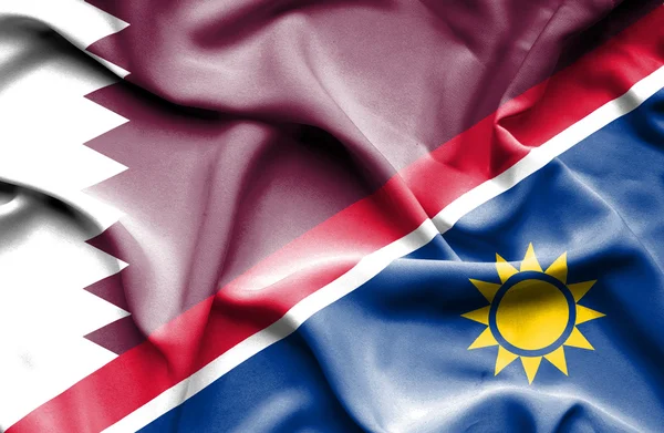 Bandera ondeante de Namibia y Qatar — Foto de Stock