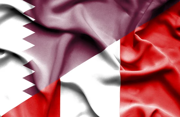 Waving flag of Peru and Qatar — Stock Photo, Image