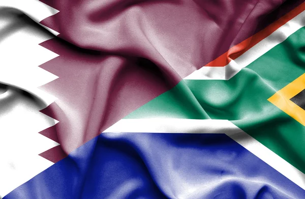 Bandeira acenando da África do Sul e Qatar — Fotografia de Stock