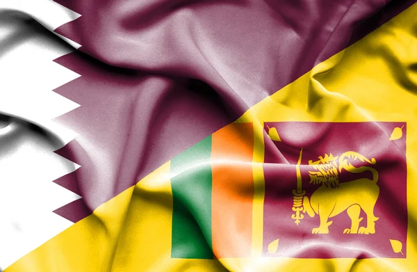 Flagge von Sri Lanka und Katar schwenkend — Stockfoto