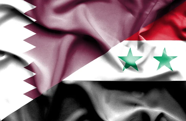 Wapperende vlag van Syrië en qatar — Stockfoto
