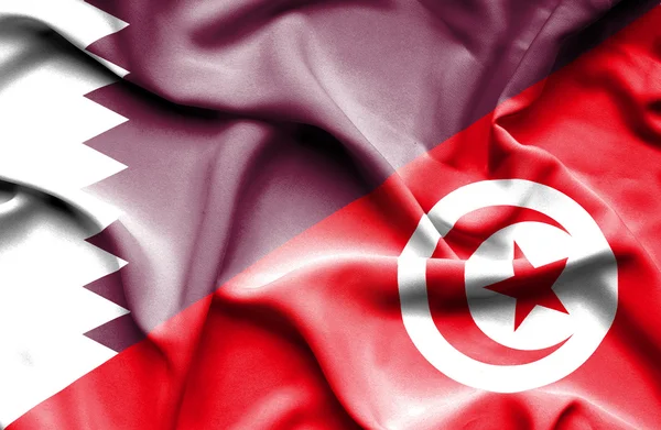 Bandera ondeante de Túnez y Qatar —  Fotos de Stock