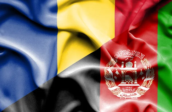 Waving flag of Afghanistan and Romania — Stock Photo, Image