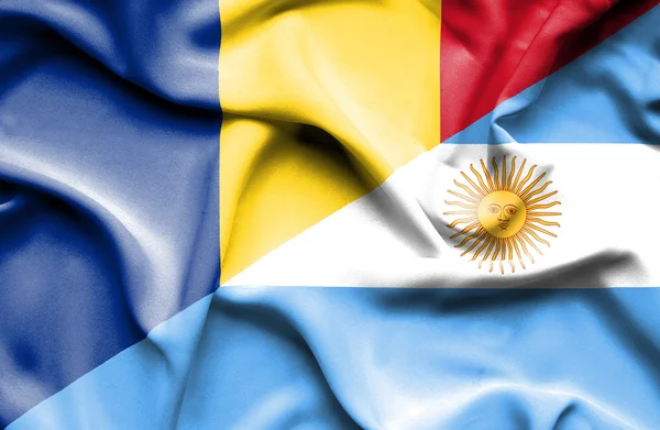 Flagge Argentiniens und Rumäniens schwenken — Stockfoto