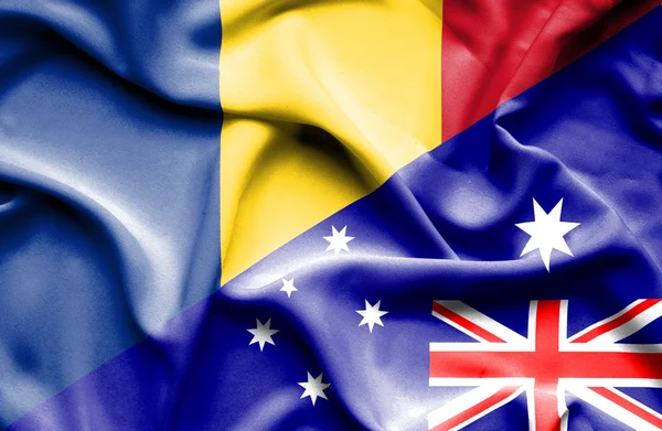 Bandera ondeante de Australia y Rumanía — Foto de Stock