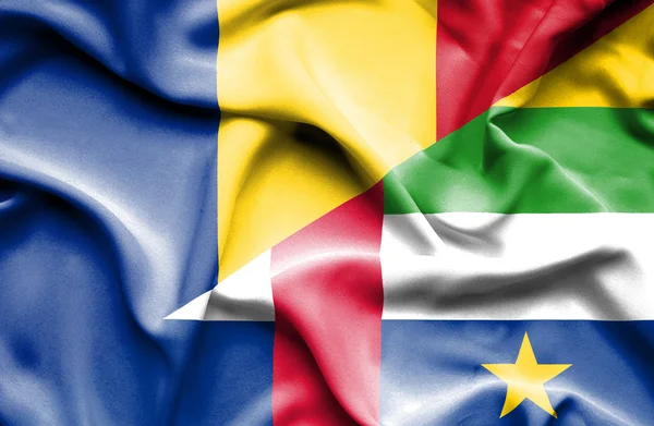 Bandera ondeante de República Centroafricana y Rumanía — Foto de Stock
