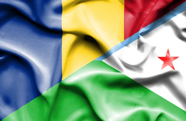 Mávání vlajkou dijbouti a Rumunska — Stock fotografie