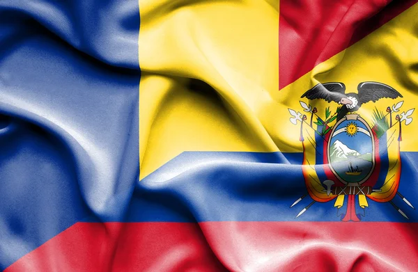 Waving flag of Ecuador and Romania — Stock Photo, Image