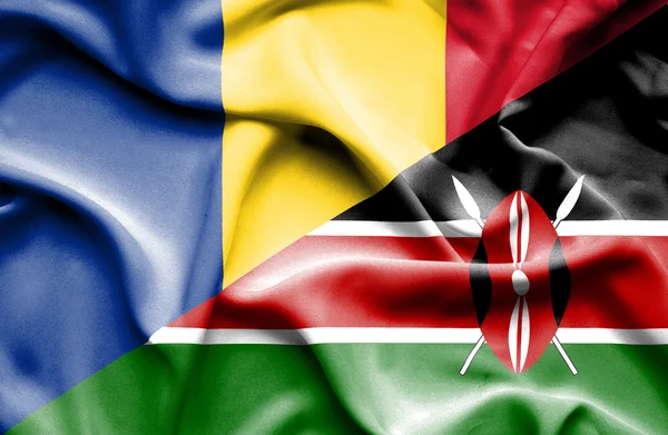 Kenya och Rumänien viftande flagga — Stockfoto