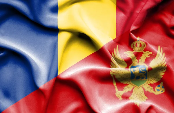 Waving flag of Montenegro and Romania — Stock Photo, Image