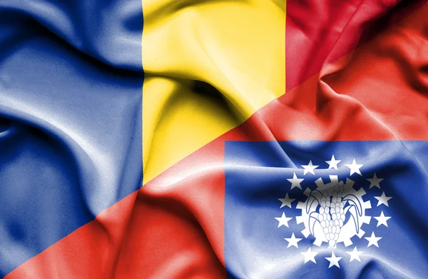 Waving flag of Myanmar and Romania — Stock Photo, Image