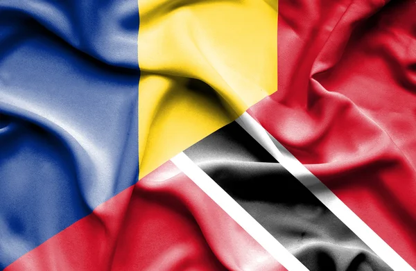 Waving flag of Trinidad and Tobago and Romania — Stock Photo, Image