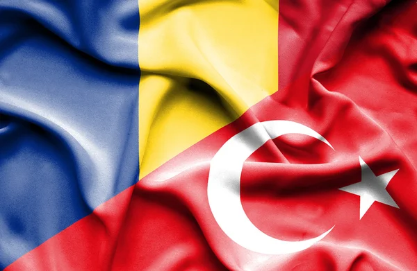 Turkiet och Rumänien viftande flagga — Stockfoto