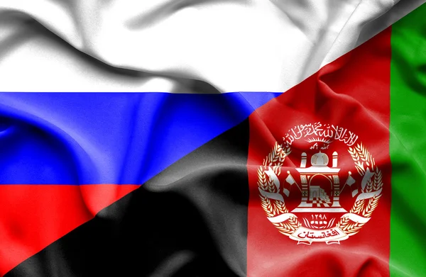 Ondeando la bandera de Afganistán y Rusia — Foto de Stock