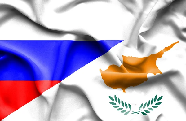 Bandera ondeante de Chipre y Rusia — Foto de Stock