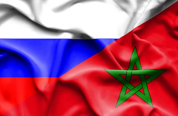 Bandera ondeante de Marruecos y Rusia — Foto de Stock