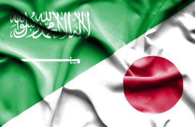 wapperende vlag van japan en Saoedi-Arabië