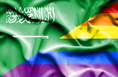 gurur ve Suudi Arabistan bayrağı sallayarak