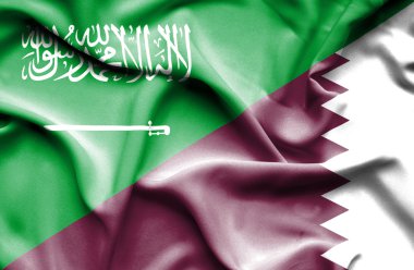 Katar ve Suudi Arabistan bayrağı sallayarak
