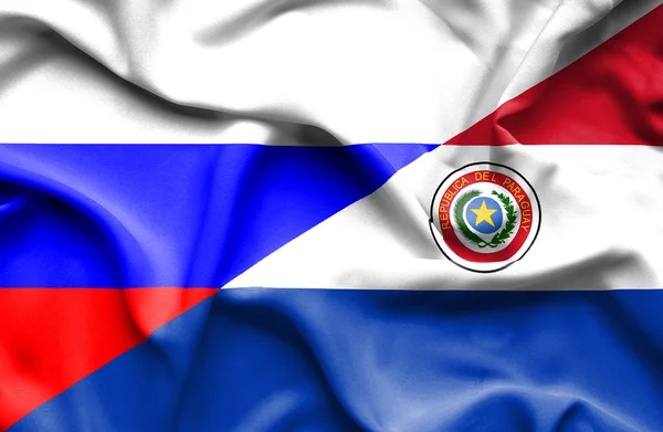 Ondeando la bandera de Paraguay y Rusia —  Fotos de Stock