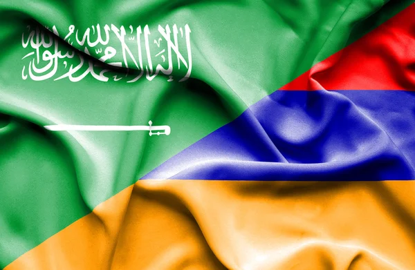 Ermenistan ve Suudi Arabistan bayrağı sallayarak — Stok fotoğraf