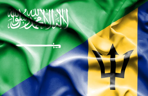Waving flag of Barbados and Saudi Arabia — Stock Photo, Image
